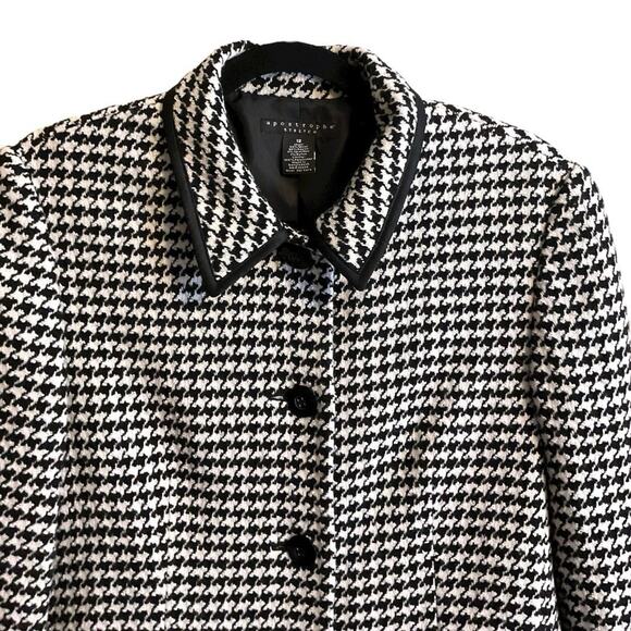 Apostrophe Houndstooth Long Wool Coat Black White Button Front Size 12 - Picture 9 of 11